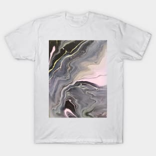 Pink, white, yellow, grey, black acrylic pour T-Shirt